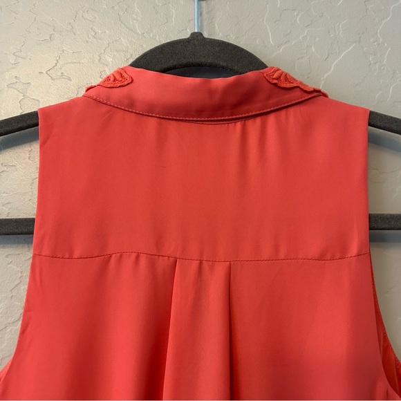 ⭐️LC Lauren Conrad salmon coral color sleeveless dress with lace collar size 0 - Picture 12 of 16